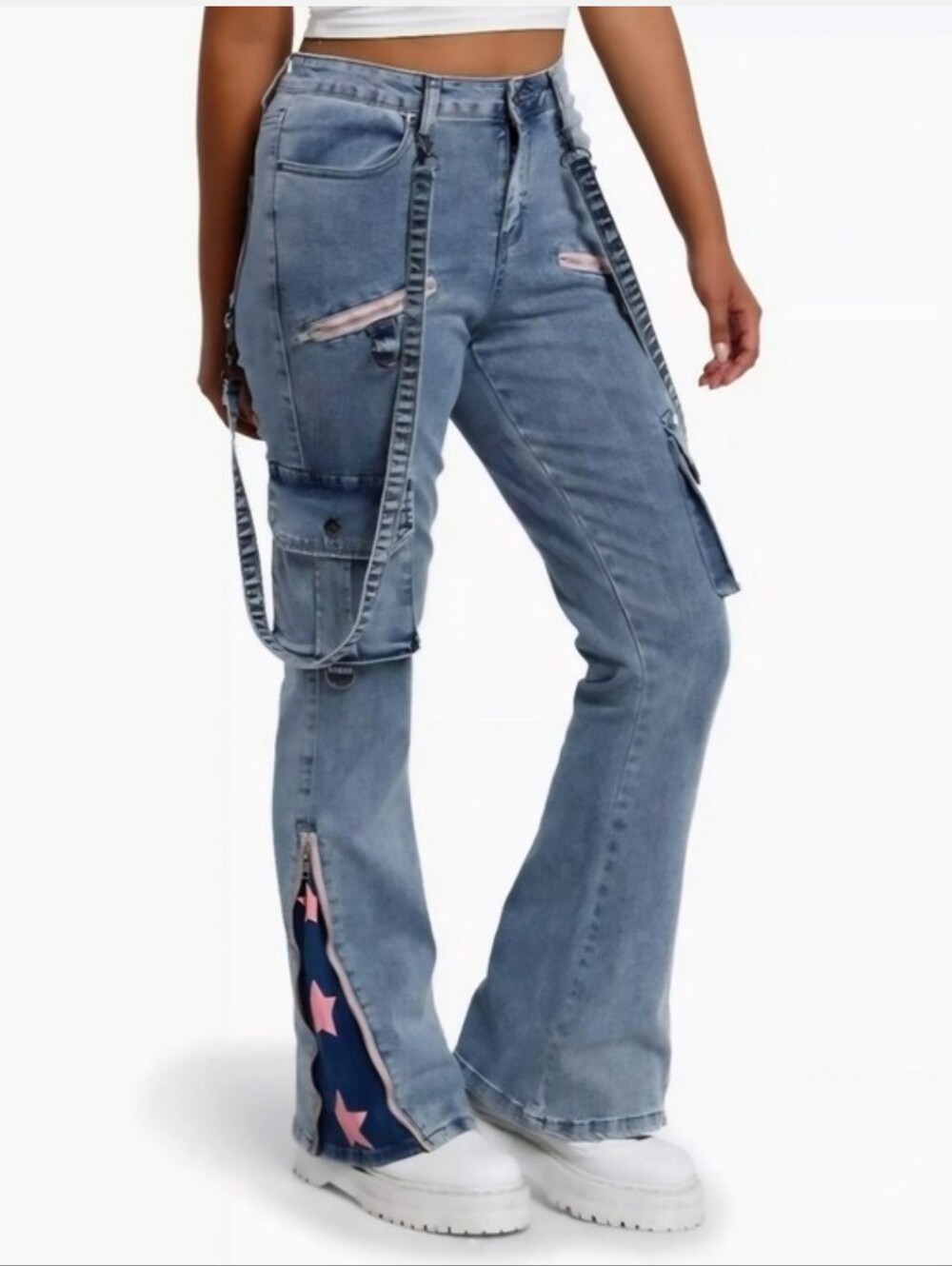 Hot Topic Y2K Pink Star Denim Low Rise Zipper Flare Leg Jeans